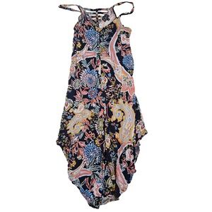 Ivy Street Paisley Floral Sharkbite Hem Dress Navy Multi Strappy Back Sleeveless